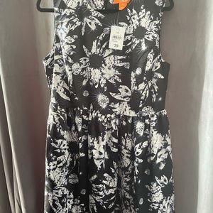 Navy patterned sleeveless dress.